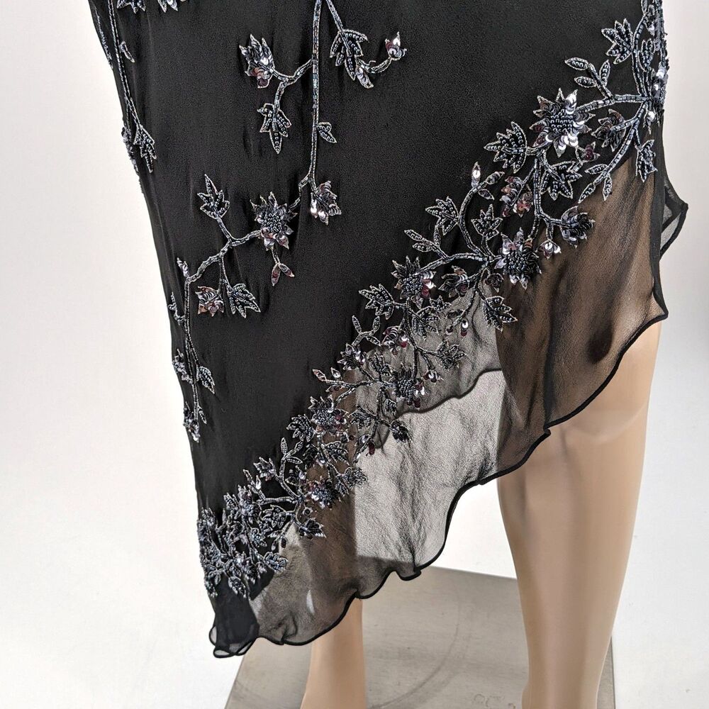 Vintage 1990s y2k Scala Evening Dress Mini Black Floral Beaded Fairycore Siren M - Picture 7 of 14